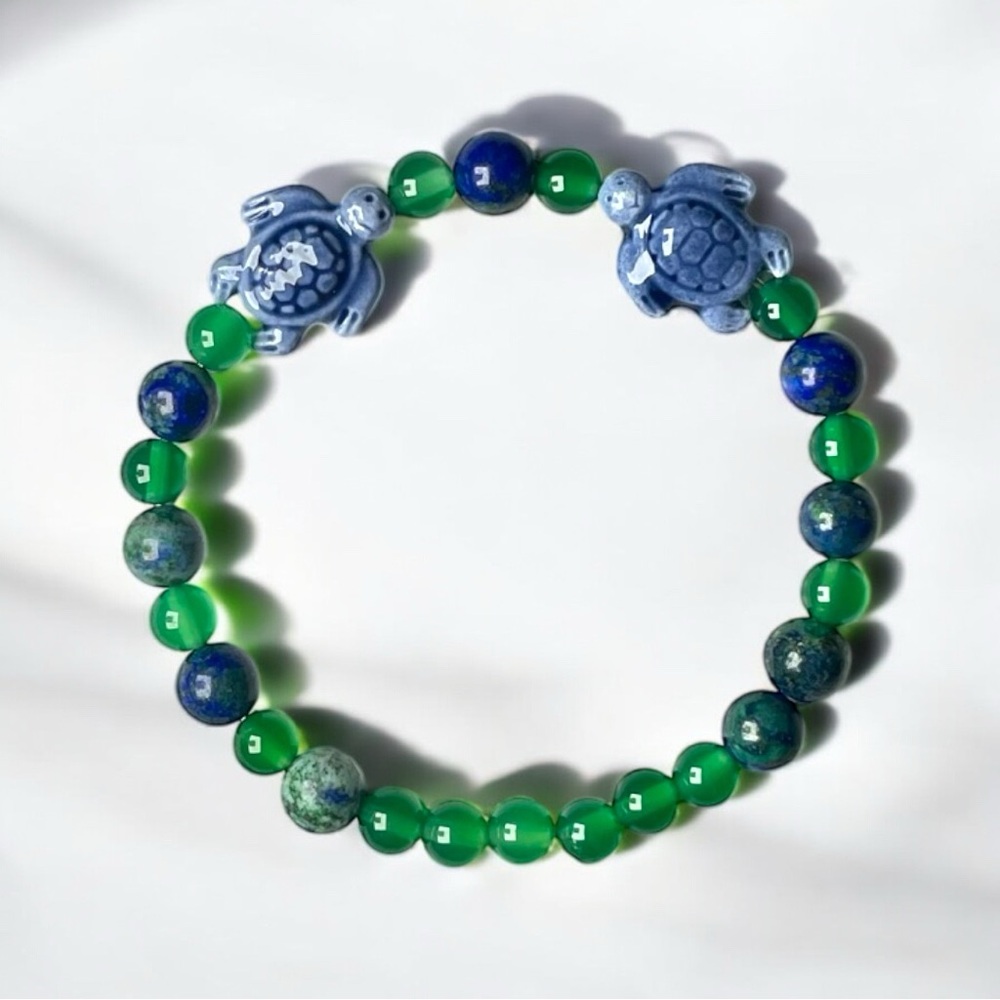 Azurite Malachite & Green Onyx Beaded Bracelet